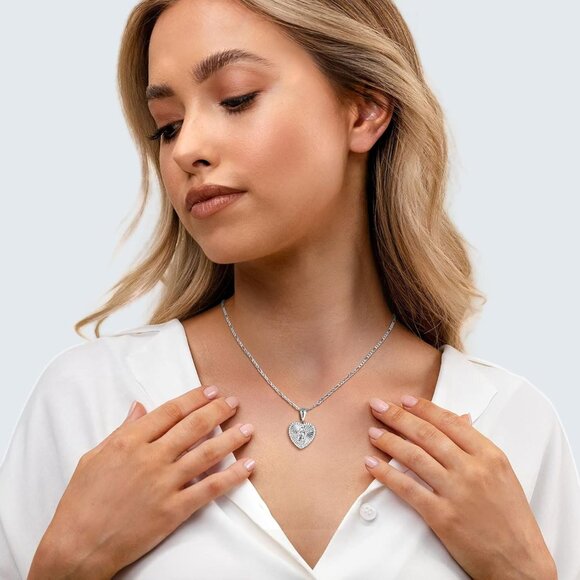 Catholic Virgin Mary Necklace 14K Gold Heart Zirconia Guadalupe Pendant Women - Picture 4 of 6